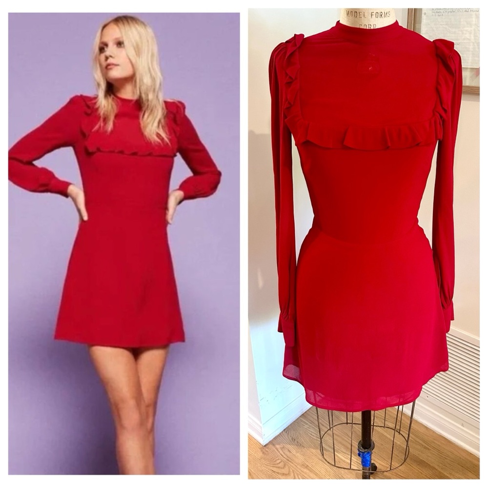 REFORMATION Bellflower Mini Dress in Cherry Red, Sz 2